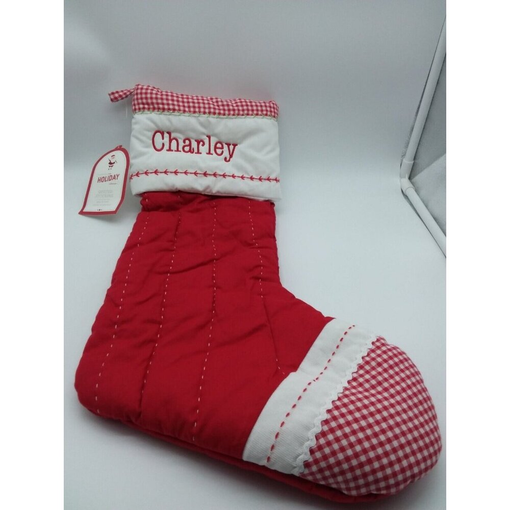 Pottery Barn Kids Charley Christmas Stocking Gingham Holiday Quilted Xmas Red